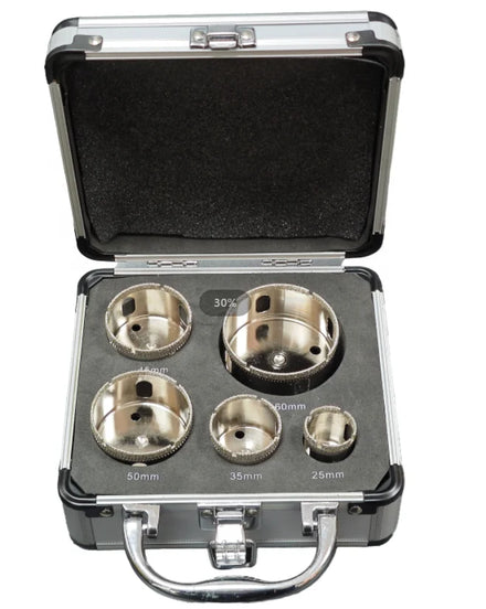 5 Piece Set of High-Quality Diamond Drilling Tools Set for Glass Tiles Electroplated Silver Diamond Hole Saw Set
