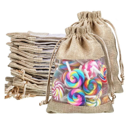 Burlap Drawstring Jewelry Bags Jute Material with Letter Pattern for Wedding Parties DIY Crafts Organza Jewelry Storage