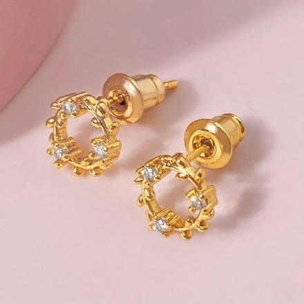 Gift Jewelry Foxi in Stock Minimalist Gold Plated Women's Jewelry Aretes Wreath Cute Stud Earrings