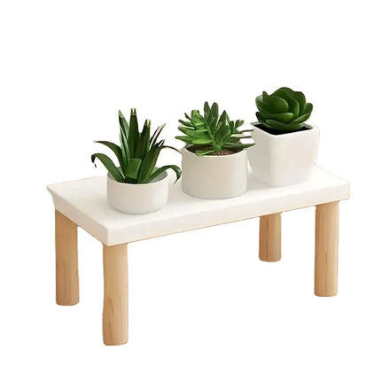 White Wooden Stool Stand Decor Home Potted Plant Stool Shelf Assemble Mini Storage Shelf Home and Office Desktop Decor Stand