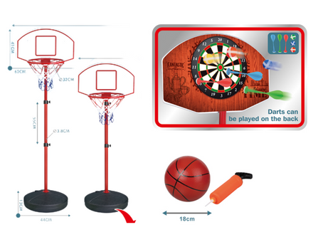 MILI 2 in 1 Basketball Stand with Darts Game Double Side Board Basketball Toys for Kids Outdoor Sport Plastic & Metal