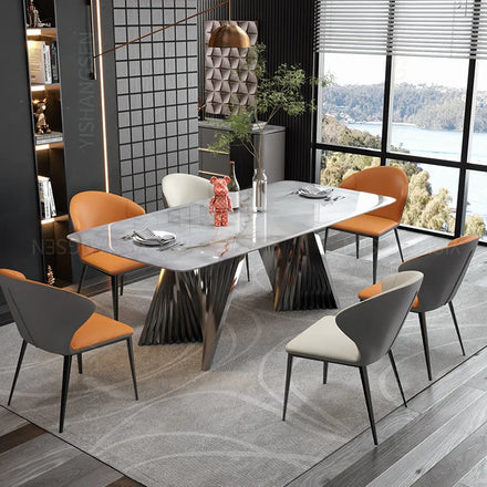 Light Luxury Modern Simple Rectangular Dining Table with Luxury Stone Plate Home Furniture for Villa Use