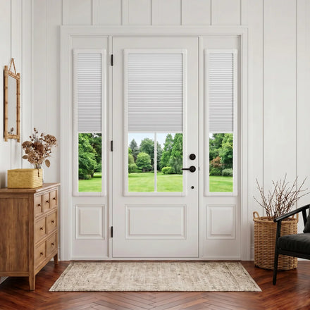 ZSTARR French Door Window Cordless Honeycomb Blinds Blackout White Fabric Energy Efficient Soundproof Cellular Shades for Home