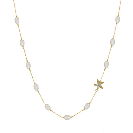 BQN06 RINNTIN Dainty 925 Sterling Silver Cz Star Charms Cultured Freshwater Pearl Chain Choker Necklaces for Women
