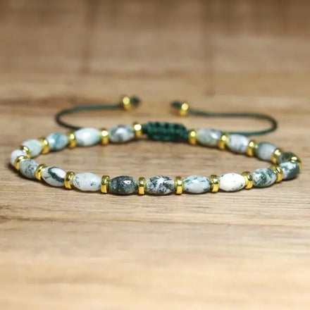 Bracelet for Women Jewelry Yoga Meditation Healing Adjustable Braided Bohemian Moss Agate Beaded Bracelet Dainty Stone Unisex