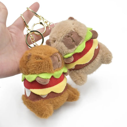 Cute Cartoon Animal Plushie Capybara Doll KeyChain Stuffed Animal Toys Kawaii Food Burger Capybara Capybara Plush KeyChains Toys