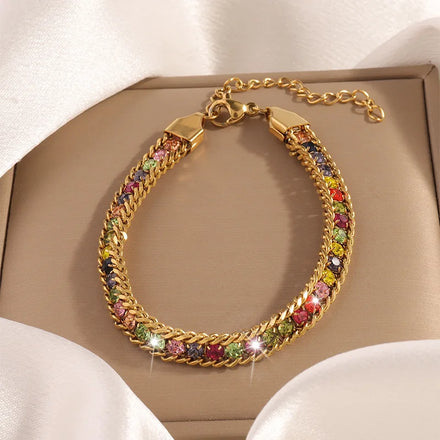New Antique Stainless Steel Gold Cubic Zircon Beads Paved Tennis Bracelet Affordable for Women