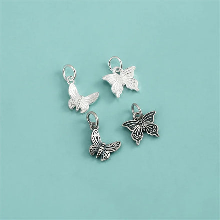 10mm Antique Silver Butterfly Pendant S925 Sterling Silver Animal Butterfly Charms for Jewelry Making Finding