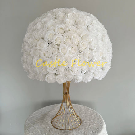 Custom Flowerball White Cloth Flower Centerpiece Ball Wedding Decor Artificial Silk Rose Flower Table Decoration