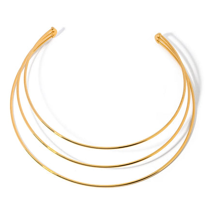 Waterproof Stainless Steel PVD 18K Gold Plated Exaggerated 3 Layer Cuff Choker Necklace Women Fashion Jewelry