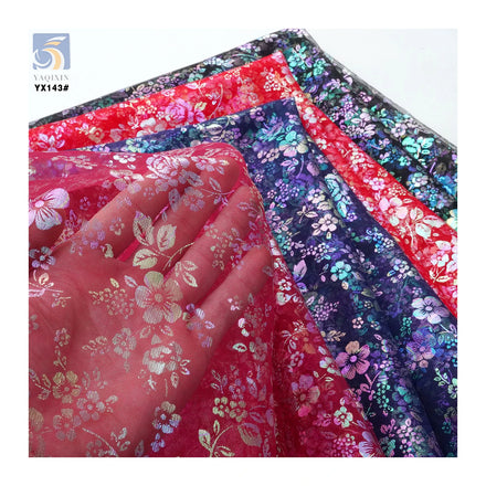 YX143 Beautiful Fancy 100% Polyester Floral Foil Printed Gradient Mesh Tulle Fabric Sheer Tulle With Printed
