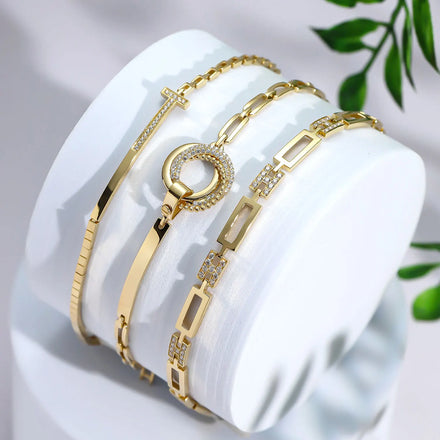 Square Box Chain Inset Zircon and Round Circle Bracelet 18k Real Gold Bracelet Saudi Gold Jewelry Pawnable 18k Oro 18k Original