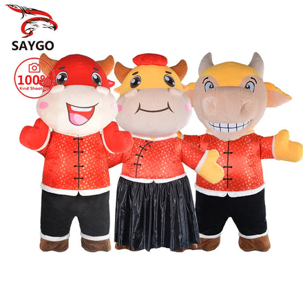 In Stock CE 2M/2.6M Inflatable Cow Cartoon Character Bull Mascot Costume Cosplay Suit for Carnival