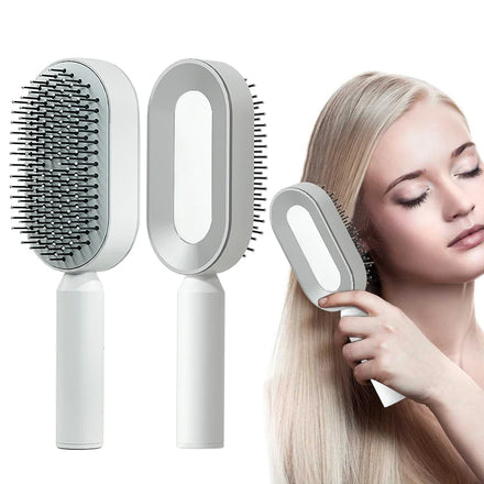 3D Air Cushion Massage Round Rotating Hairbrush Self Cleaning Detangling Hair Brush Set for Women One-key Cleaning Thick Hair