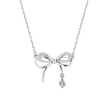 Wholesale S925 Sterling Silver INS Wind Zircon Bow Pendant Charm Heart Jewelry Gift