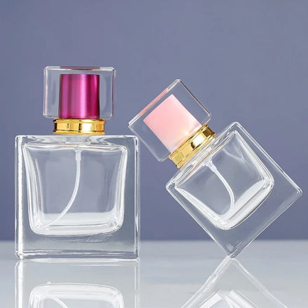 Luxury Transparent Classic Perfume Square Clear Refillable Rectangular 50ml Glass Perfume Spray Bottle With Atomizer