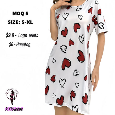 Women's Pajamas Comfortable Elastic Waist Night Dresses for Women Nightgowns with Heart Print for Home Use in Spring