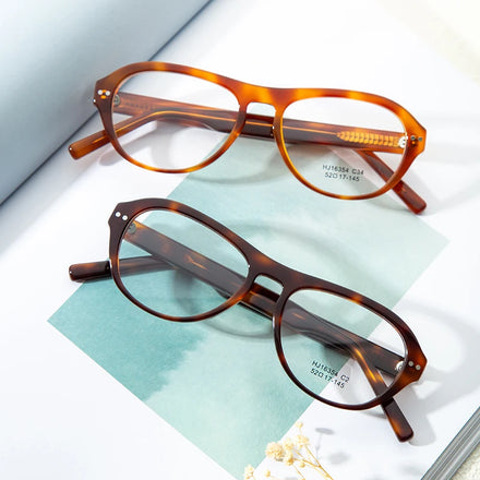 Unisex Spectacle Frame Myopic Support Prescription Lens Vintage Round Eyewear Acetate Optical Eyeglasses Diamond Face Shape