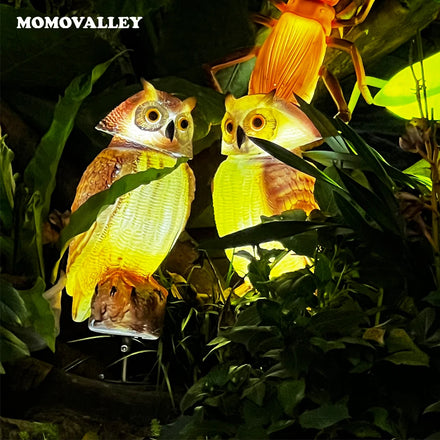 Momovalley Outdoor Patio Decorative Statute White Brown LED Glowing Owls Motif Lights Christmas Garden Estatua Decorations