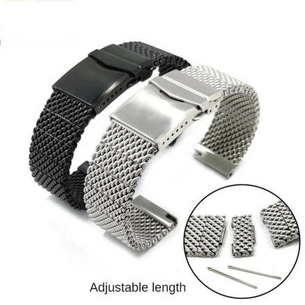 Shark Cool Milan Quick Detachable Watch Band Net Strap Section with Brushed Steel Adjustable Length