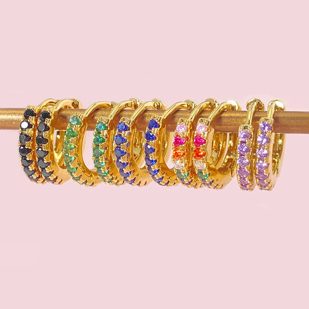 Ready to Ship Earrings Foxi Custom Color 12mm Small Huggies Jewelry Zircon Gold Plated Hoop Earrings for Women