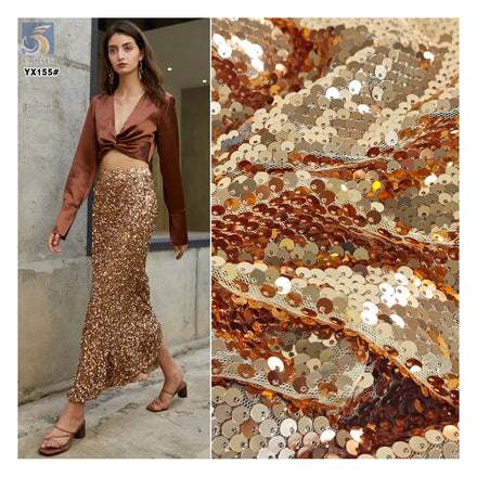 YX155 Good Quality Price 5mm Sequin Mesh Fabric Knit Paillettes Rose Gold Sequins Fabric