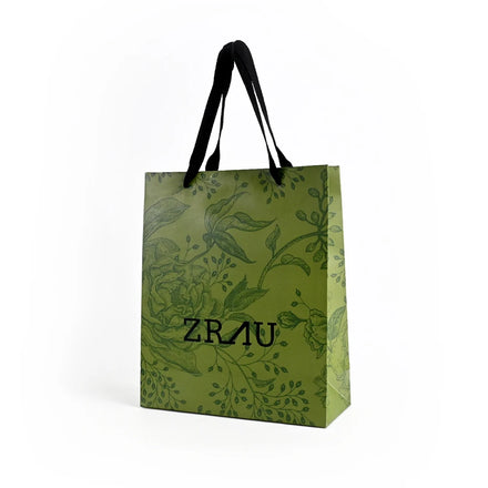 Green Printed Fine Paper Shopping Ribbon Bag with Your Own logo Handling Wholesale Printed Logos