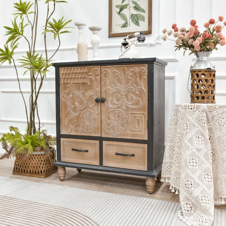 INNOVA Modern Accent Solid Wood Storage Sideboard with Doors and Drawers for Hotel and Home Dining Rooms