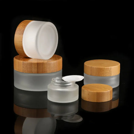 New Arrival Wide Mouth 5G-100G Frosted Transparent Cream Jar 5G 15G 30G 50G 100G Clear Glass Empty Cosmetic Bamboo Screw Cap