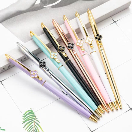 Hot Selling Personalized Advertising Customizable Metal Logo Pens Engraved Twist Ballpoint Flower Clip Feather Body Black/Blue