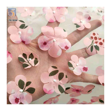 YX169 Custom Cheap Golden Supplier 3D Knitted Embroidery Fabric Mesh Laser Embroidered 3D Floral Tulle Fabric