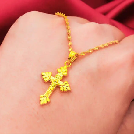 Pendant Women's Various Placer Gold Cross Necklace Water Wave Chain Jewelry Wholesale