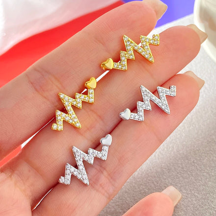 Ready to Ship Earrings Foxi Trendy Minimalist Jewelry Unique Electrocardiogram Shape Zircon Stud Earrings for Women