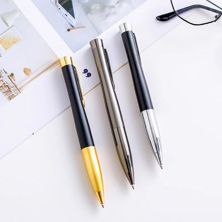 Custom Logo Engraved Feather Metal Parker Pen Matte Black Finish Rose Gold Hardware Twist Ballpoint Promotional Pen Blue/Black