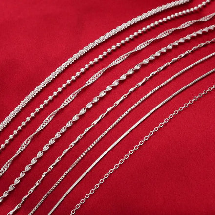 Silver-Plated for Women Single Choker Water Wave Ingot Snake Bone O-Shaped Melon Seeds Box Chain Necklace