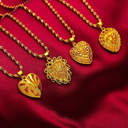 Heart Pendant Women's Placer Gold Ornament Brass Gold-Plated Necklace Internet Celebrity Live Jewelry Factory in Stock