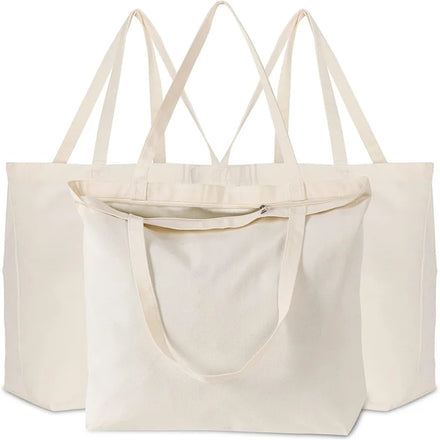 Custom Logo Printed Reusable Plain Organic Cotton Canvas Tote Shopping Bag with Zipper