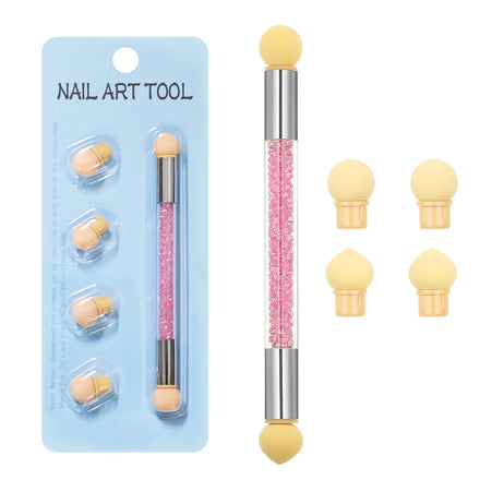 Professional Double Head Acrylic Nail Brush Set Metal Handle UV Gel Gradient Painting Pen 4 Replaceable Sponge Heads Custom Logo