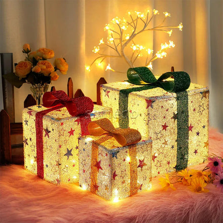 New Year Indoor Outdoor LED Lights Christmas Decoration Mini Gift Box with Motif Lamps for Holiday Home Decor