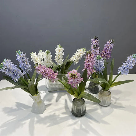 Wholesale Single Stem Artificial Silk Flower 3D Printing White Purple Violet Hyacinth Flower for Wedding Decoration