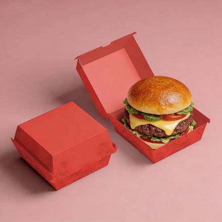 Fast Food Restaurant Customized Logo Hamburger Box Packaging Greaseproof Food Grade Paper Burger Box