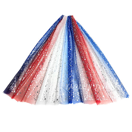 YX2117-1 Independence Day Celebration Custom Polyester Gradient Stars Print Glitter Ball Gown Tulle Fabric 4th of July Fabric