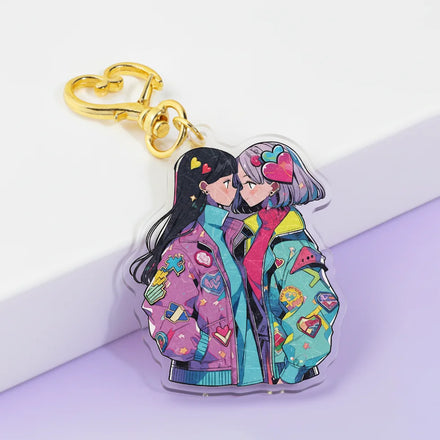 Custom Logo Fashion Design Acrylic Car Keys Decorative School Bag Pendant Cartoon Animation Keychain