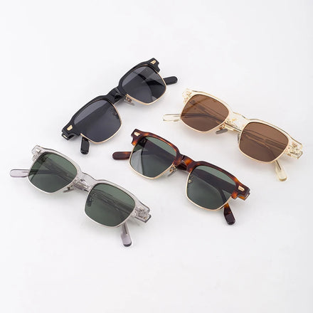 New Fashion Unique Polarized Small Square Metal Acetate Sunglasses for Unisex Custom OEM