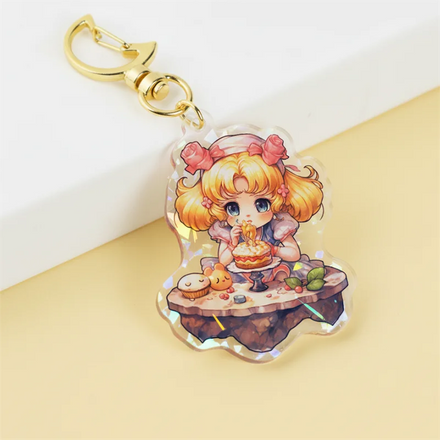 Custom Pattern Design Acrylic Key Transparent Glitter Holographic Epoxy Keychain Animation