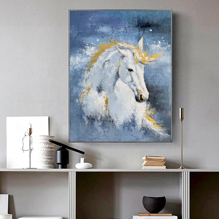 Nordic Style Horse Head Gold Foil Handpainted Original Animal Modern Wall Art Oil on Canvas