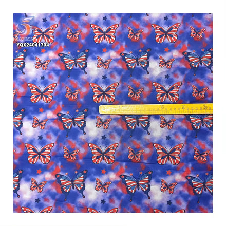 Novelty American Flag Colors Butterfly Pattern Design Digital Print Poly Tulle Fabric for Independence Day Party Dress