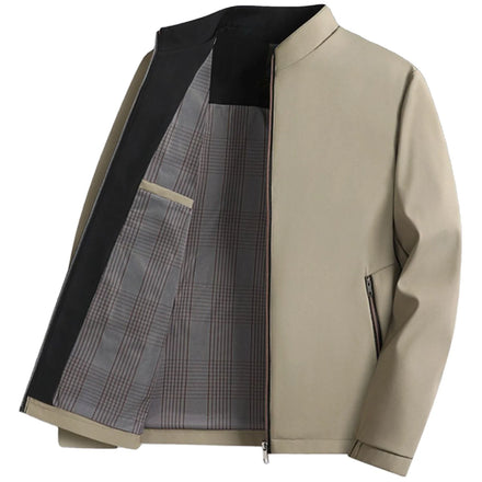 Oem Customized logo Design Middle Aged Men's Business Top Jacket in Silk for Spring and Autumn Casual Stand Collar Style