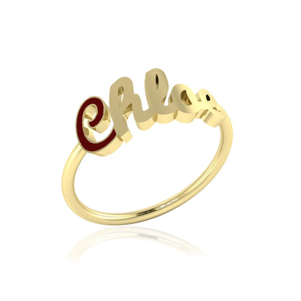 QIUHAN OEM 18K Gold Customized Name Ring Solid Gold Custom Enamel Name Ring