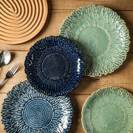 Best Selling Ceramic Tableware Dinner Plate Creative Household Ceramic Dish Round Retro Kiln Change Porcelain Dinnerware